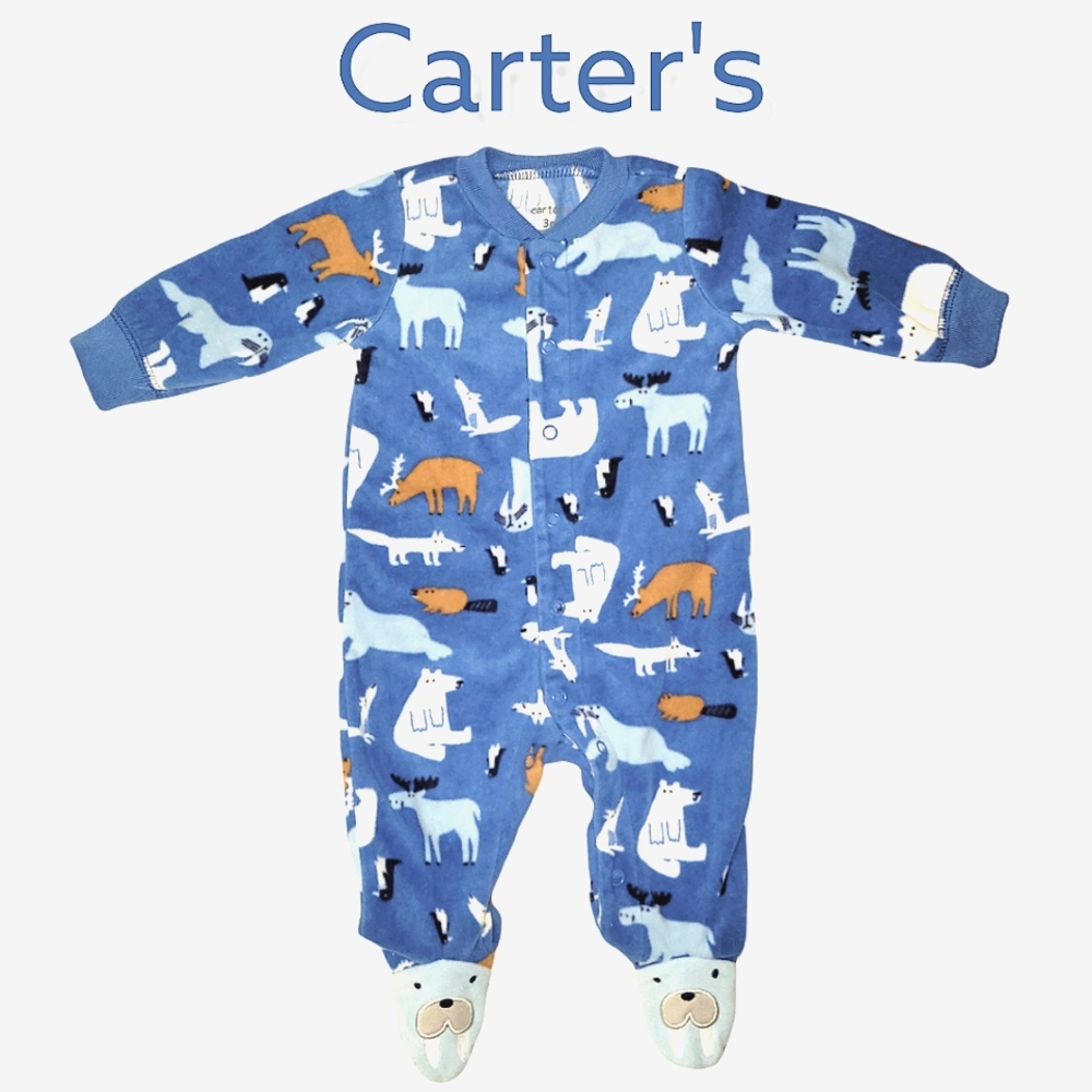 💥4/$25 Carter's Artic Animal Fleece Footie pajama Size 3M